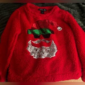 Ugly Christmas Santa Sweater Red Sherpa Fleece Sequin Santa Hat Size Small